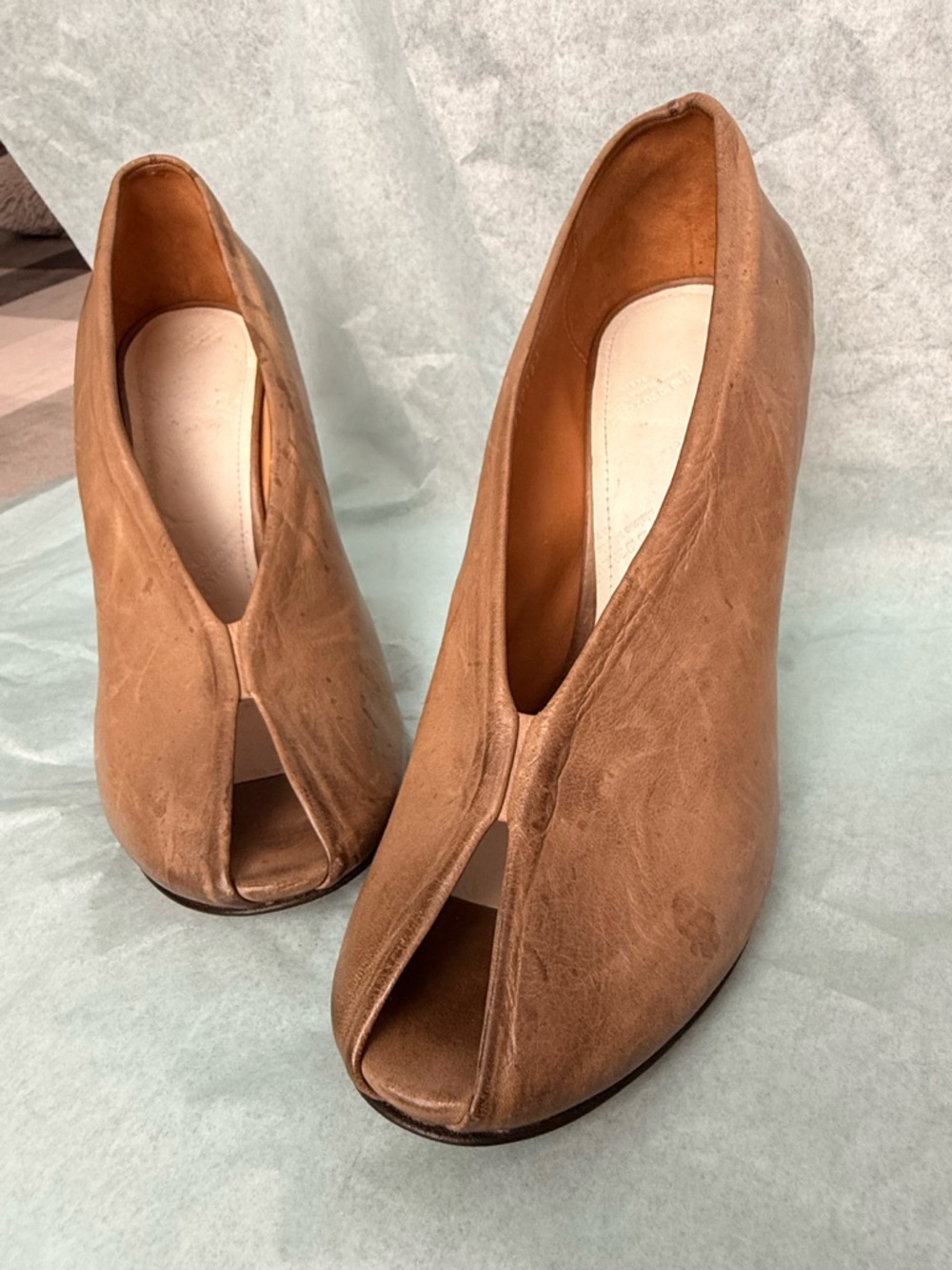 Maison Margiela Women's Tan Leather Peep-Toe Heels size 39